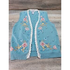 Koret Women’s Vintage Crochet Lace Floral Sweater Vest Size Small